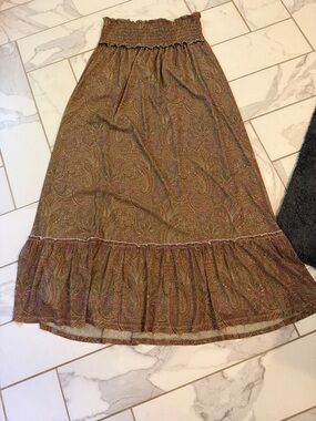 DR2 Brown Paisley Maxi Skirt with Ruffle Hem
